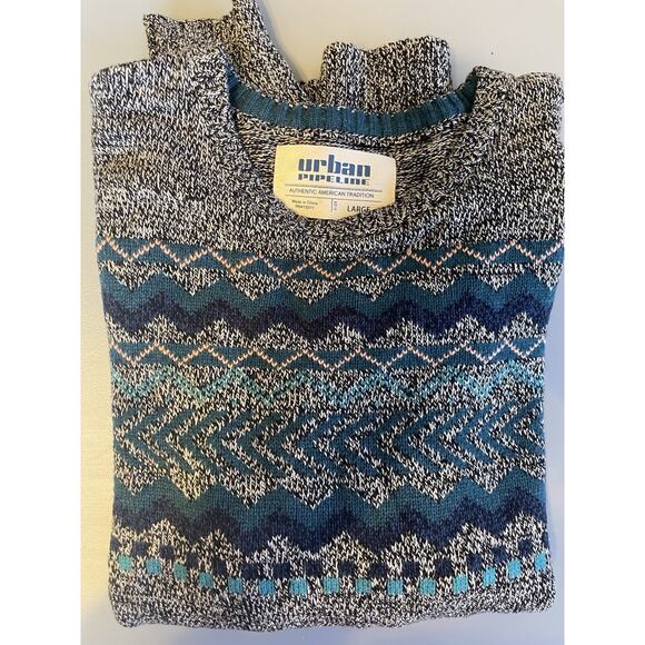 Urban Pipeline Sweater Women's Large Nortec Print Gray, Blues, and Green - Picture 3 of 11
